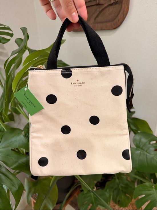 kate spade Handbags - Kate Spade Lunch Tote Polka Dot Canvas Bag NWT Black Cream
